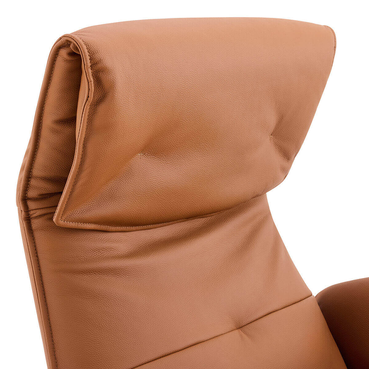 Close-up of the top-grain leather of an adjustable headrest