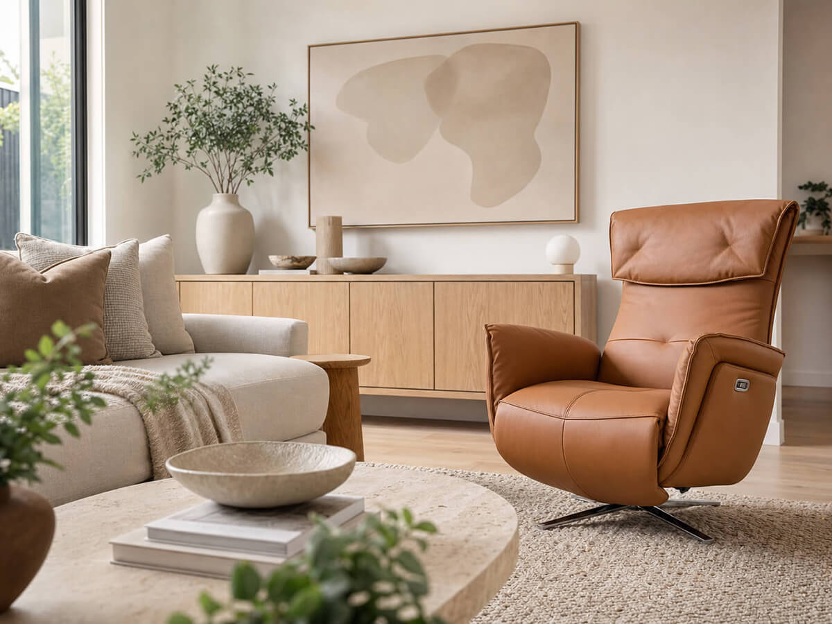 Copenhagen electric recliner chair in a modern living room