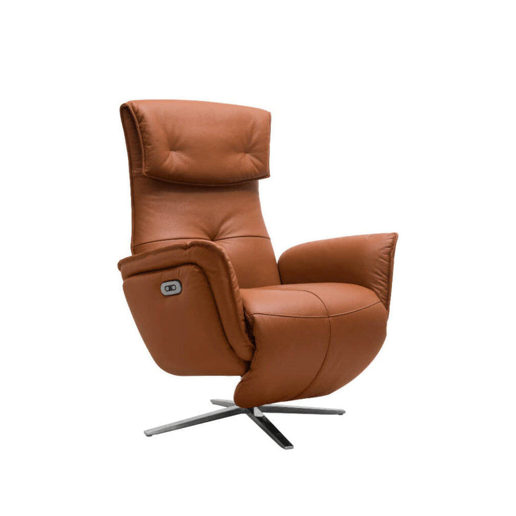 Copenhagen electric swivel recliner chair brown leather zero gravity design
