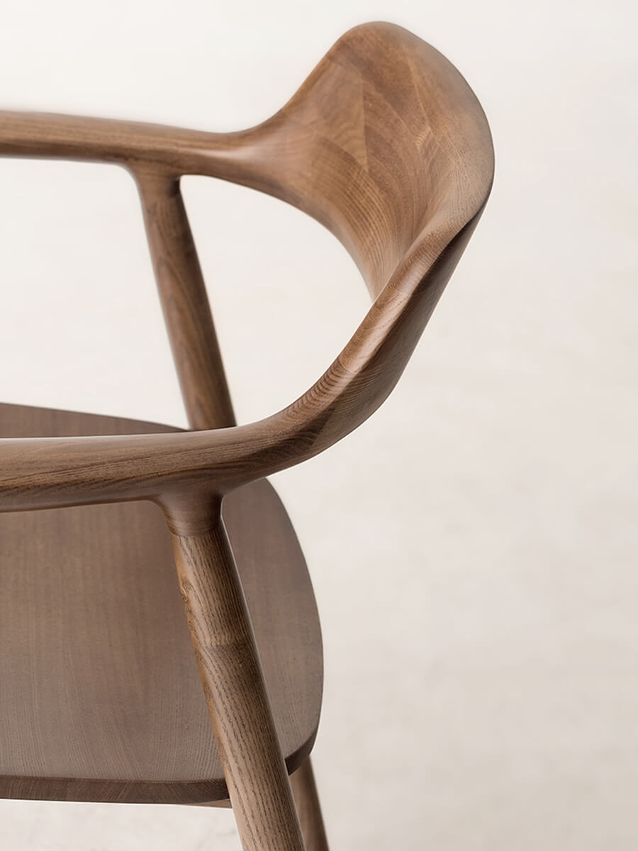 Sculpted solid ash wood craftsmanship on the Hiroshima Dining Chair 