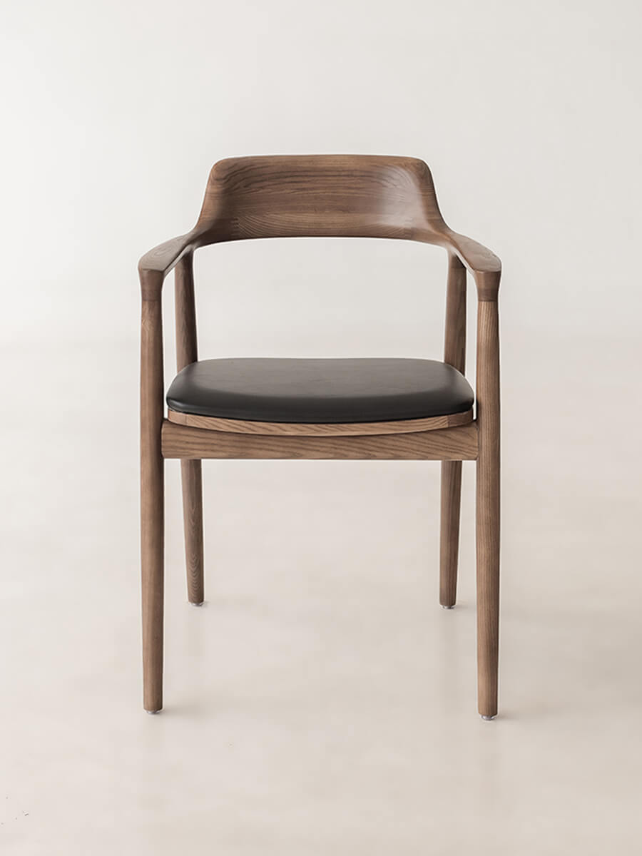 Hiroshima dining chair with black leather seat