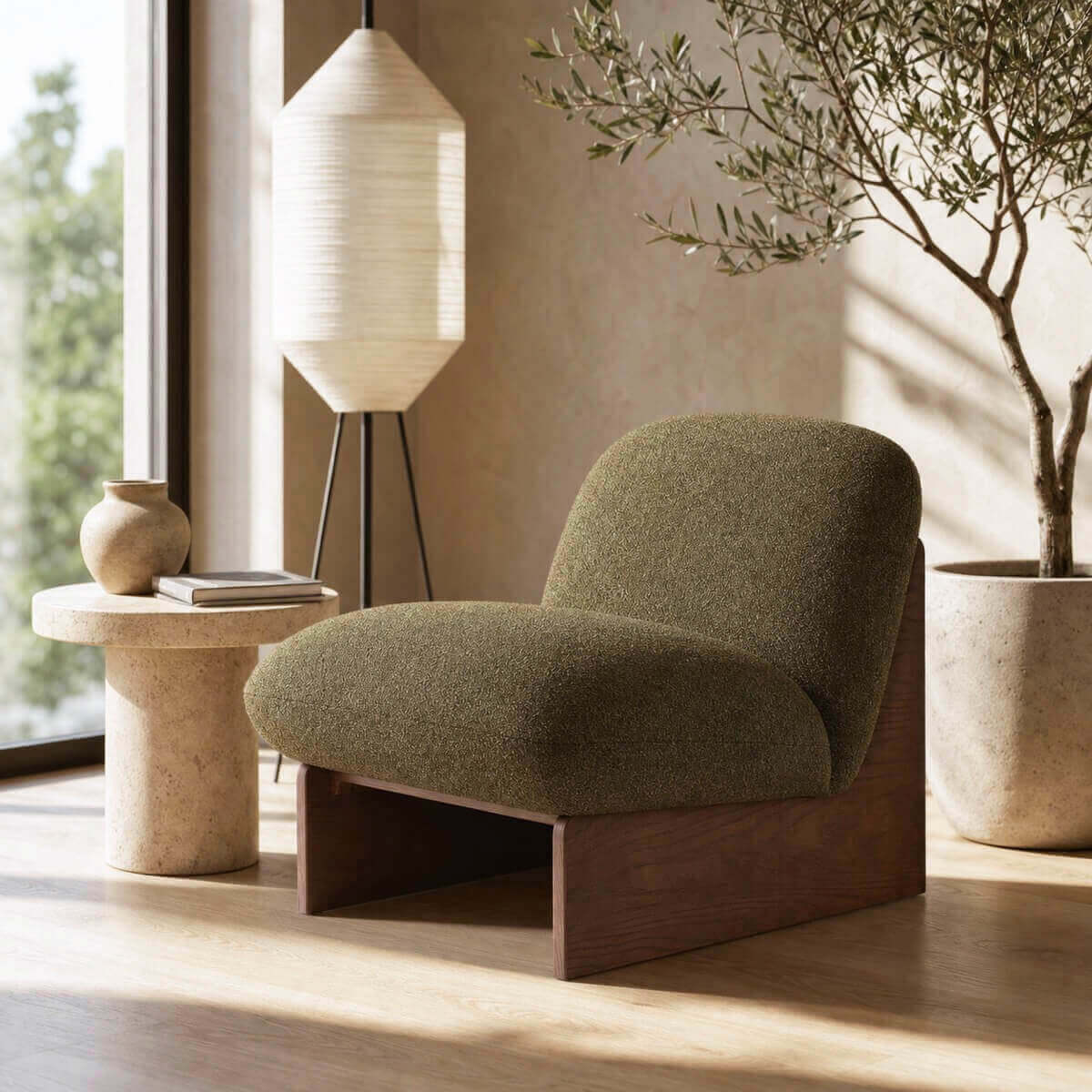 Pebble Accent Chair in a reading corner
