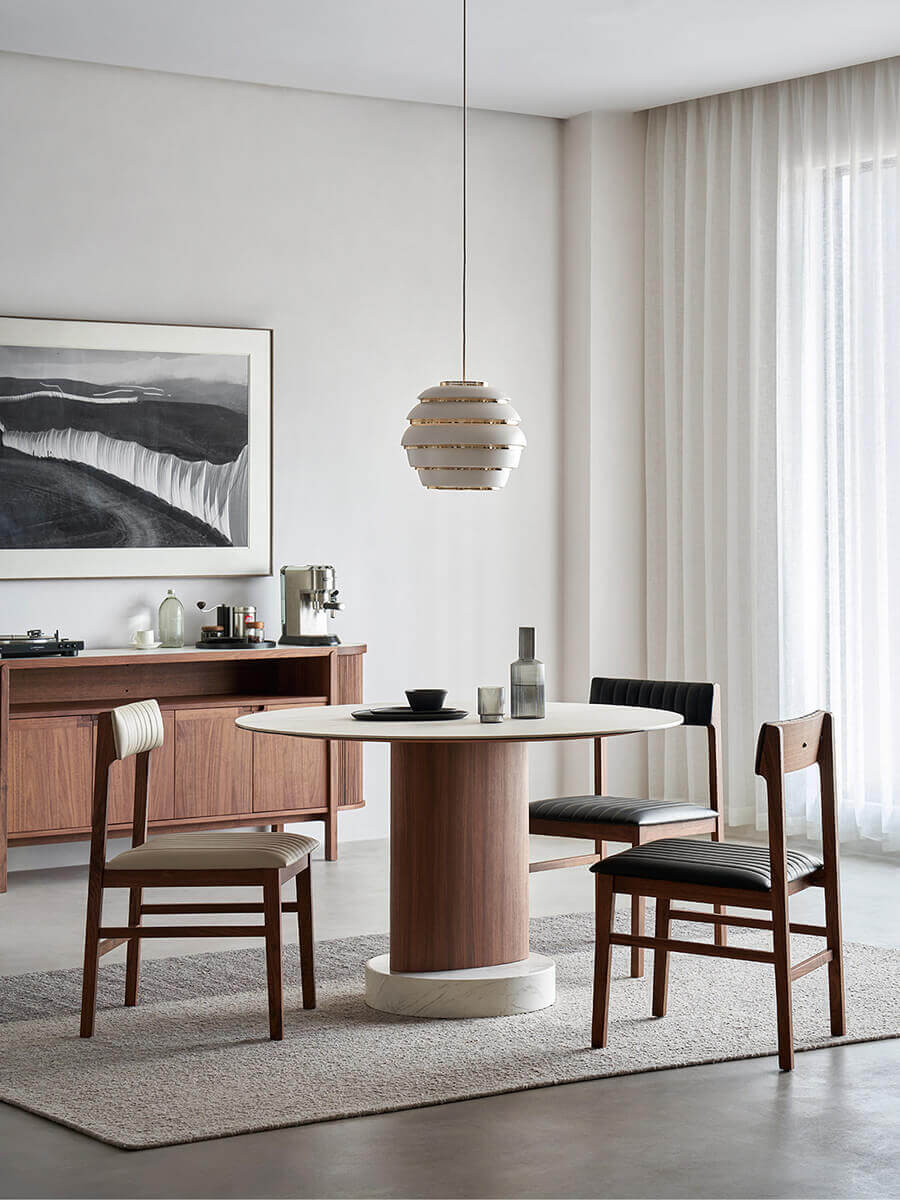 Aalto Round Sintered Stone Dining Table in a contemporary dining room