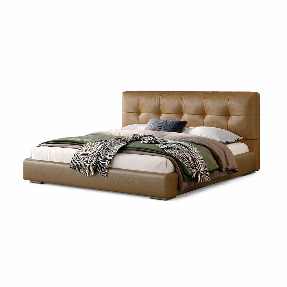 Alden Top-Grain Leather Bed Frame on white background