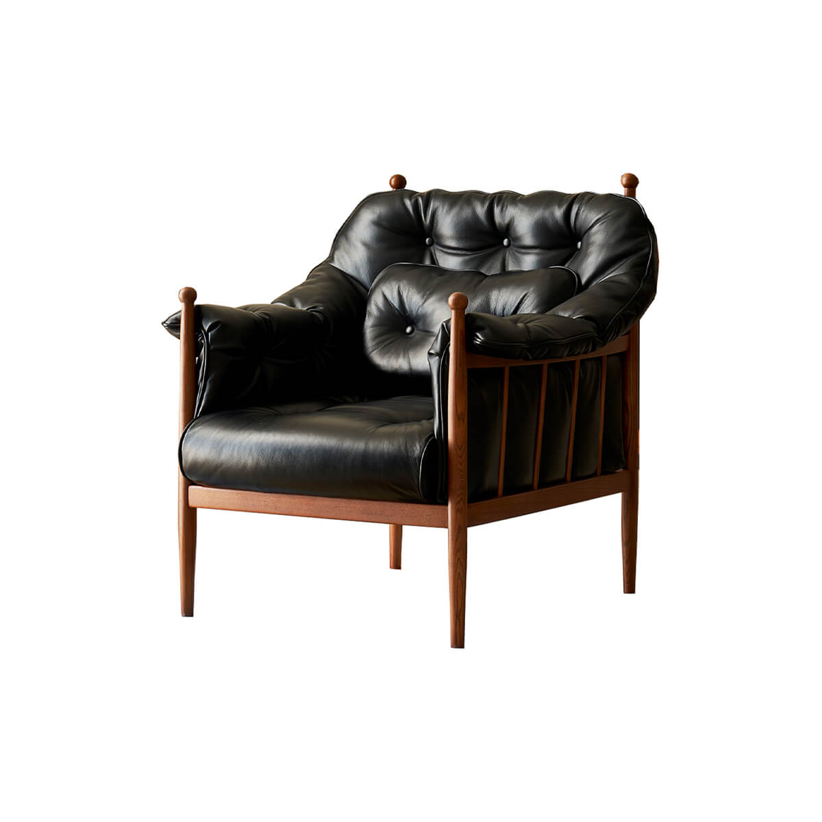 Allan Armchair front view in black top grain leather