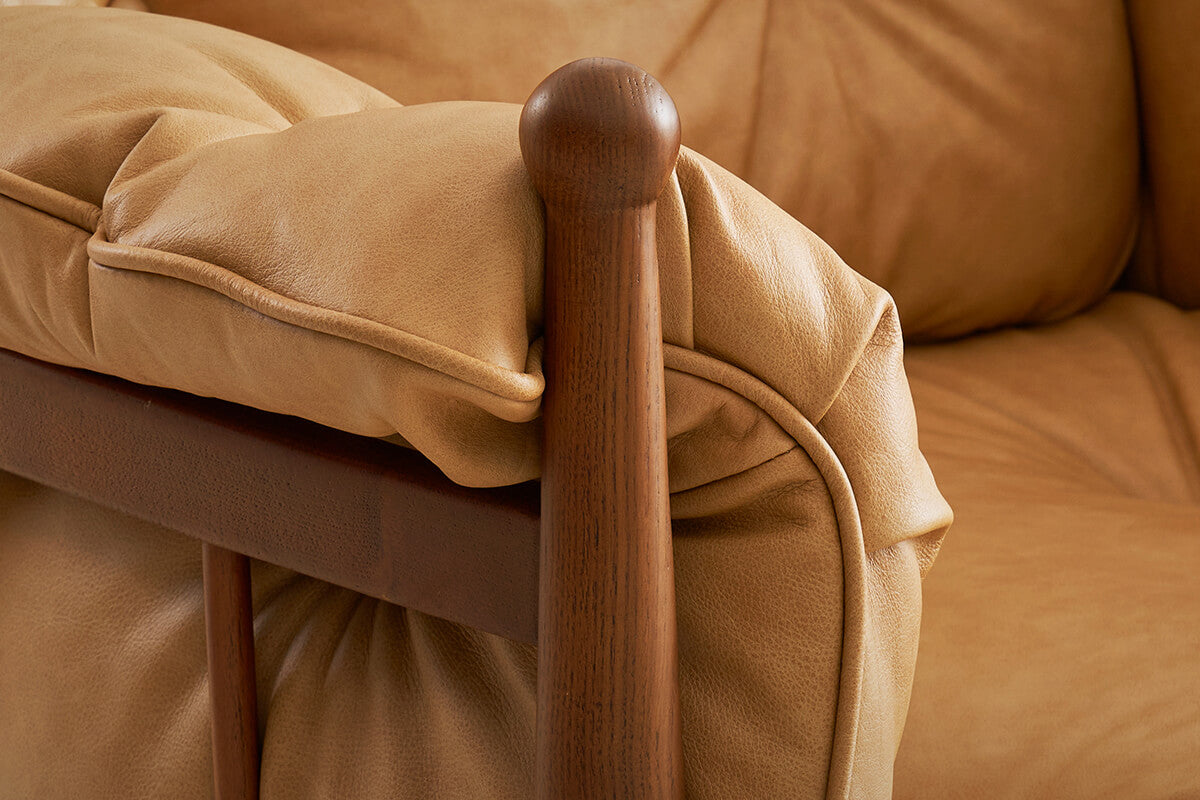 Allan Armchair solid timber frame and leather upholstery detail
