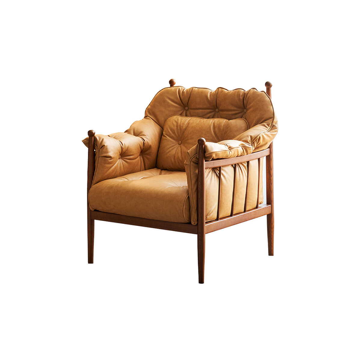 Allan Armchair front view in tan top grain leather