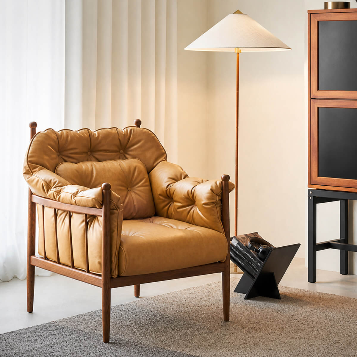 Allan Armchair in tan top grain leather with solid timber frame