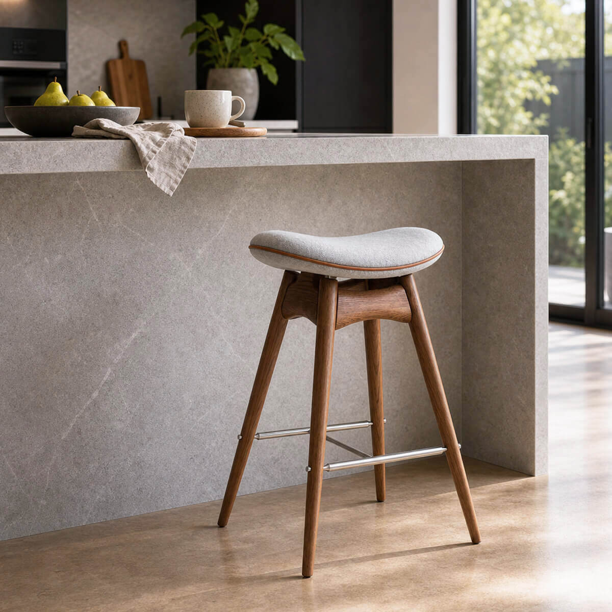 Andy upholstered bar stool with solid American ash frame 