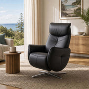 Anita swivel leather recliner chair in a bright contemporary living room