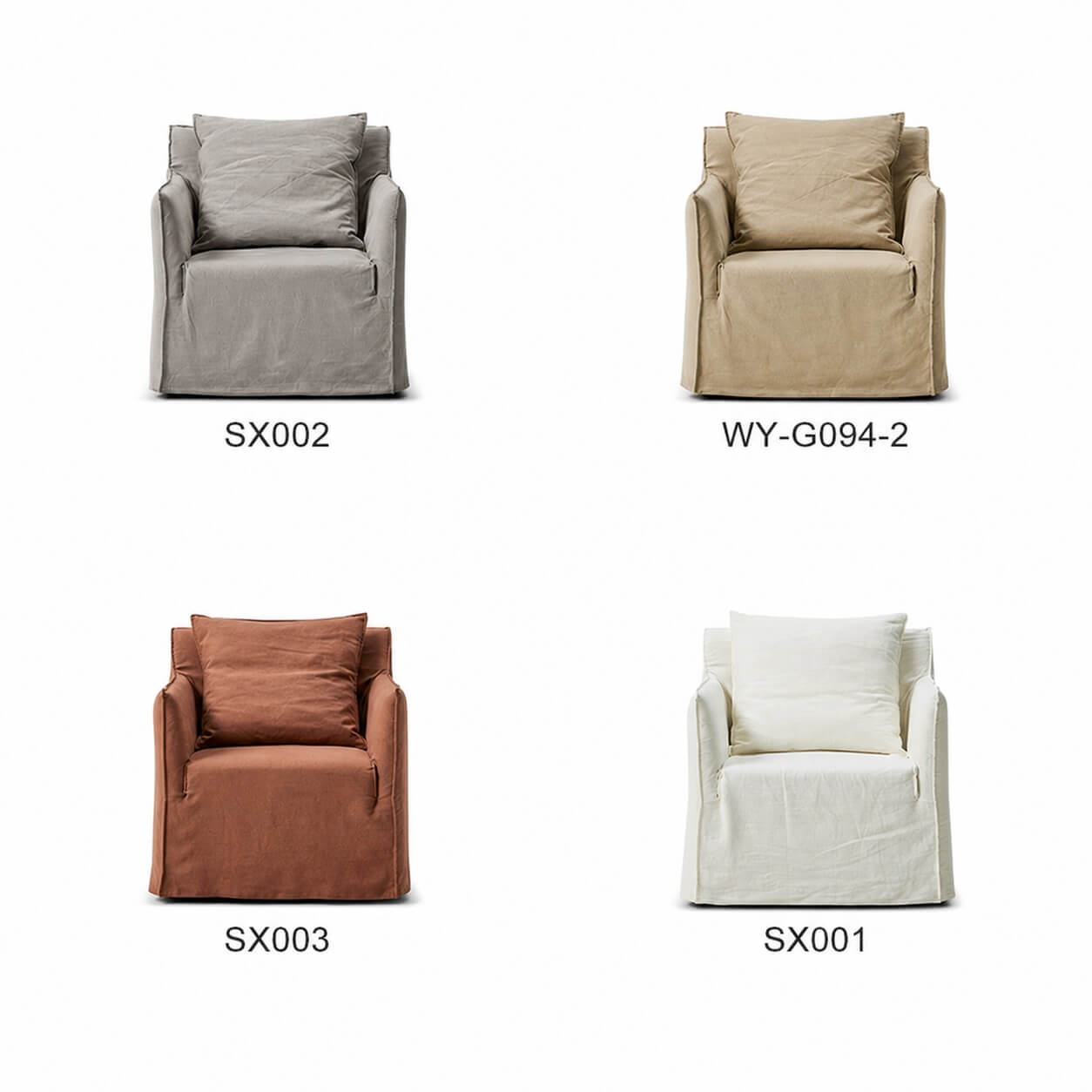 Anya armchair available in four fabric colours