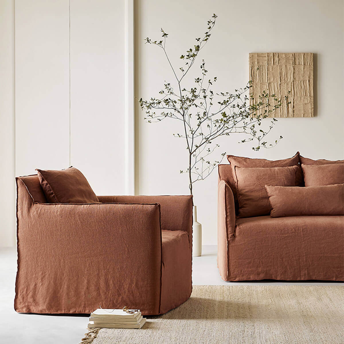 Anya armchair paired with matching fabric sofa