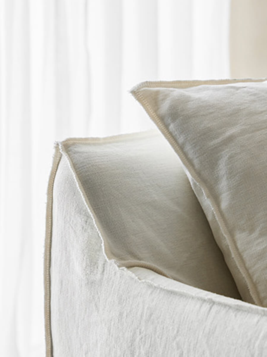 Removable linen cover detail on Anya armchair