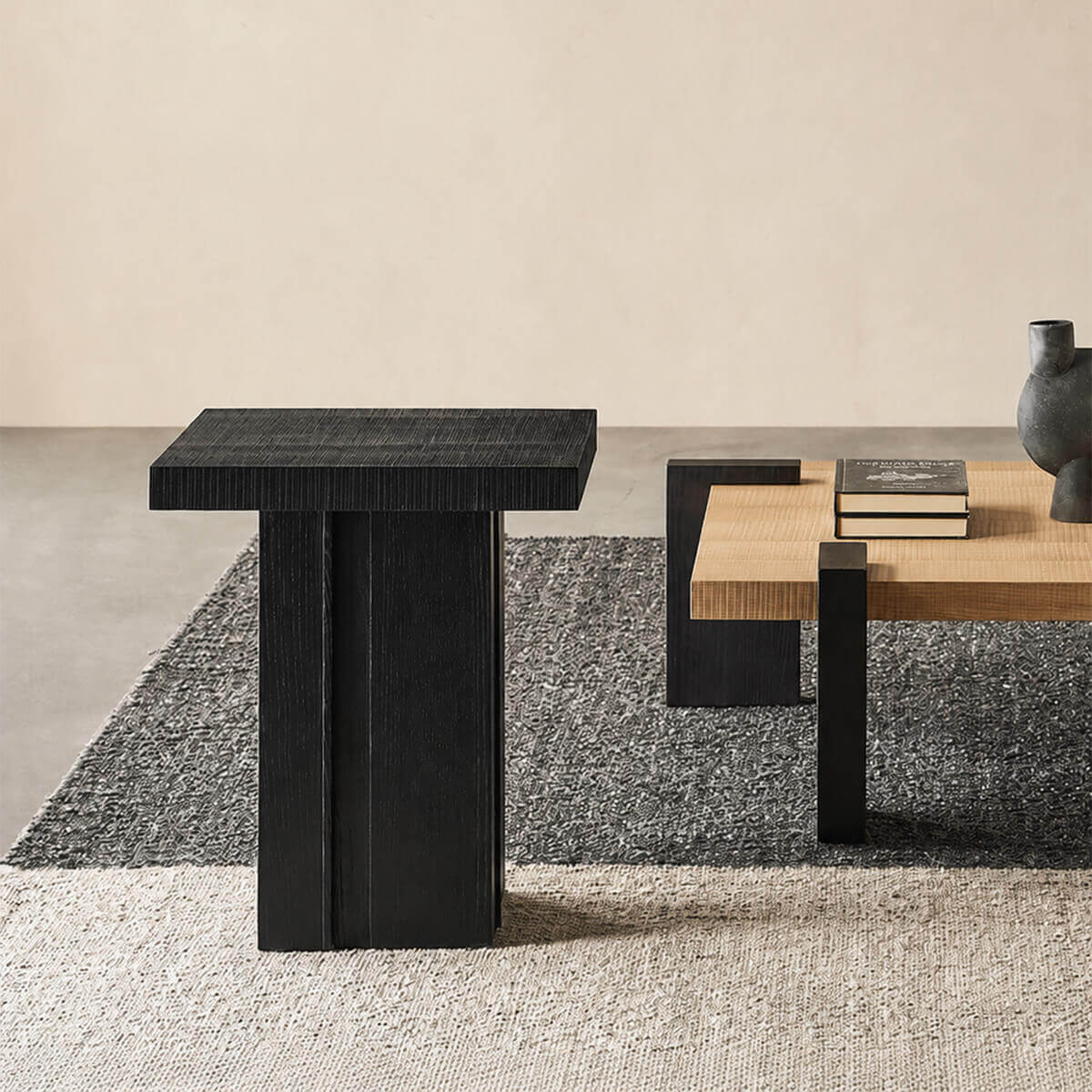 Anya oak side table styled in a modern living room with matching oak coffee table