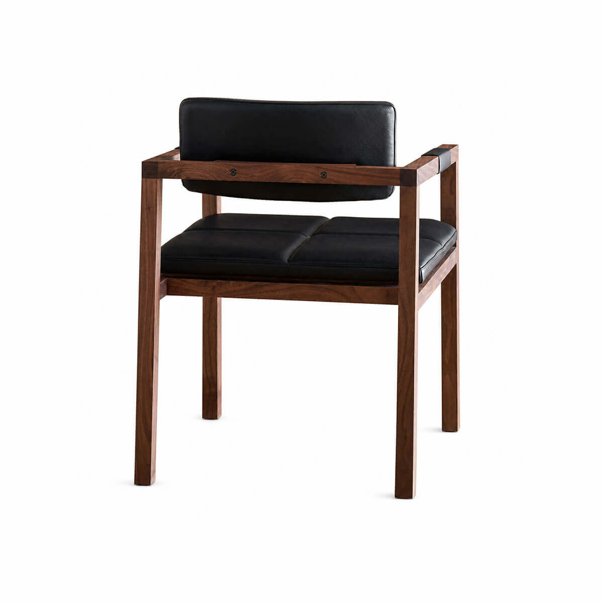 Arden dining chair with full grain leather and solid walnut frame