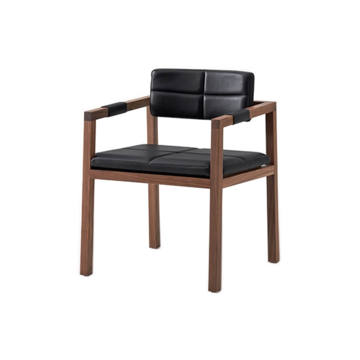 Arden dining chair with full grain leather and solid walnut frame