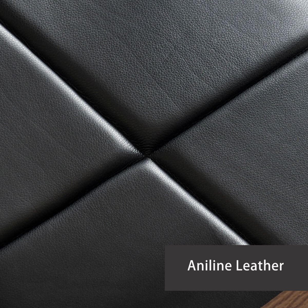 Close-up texture of full grain leather on Arden dining chair
