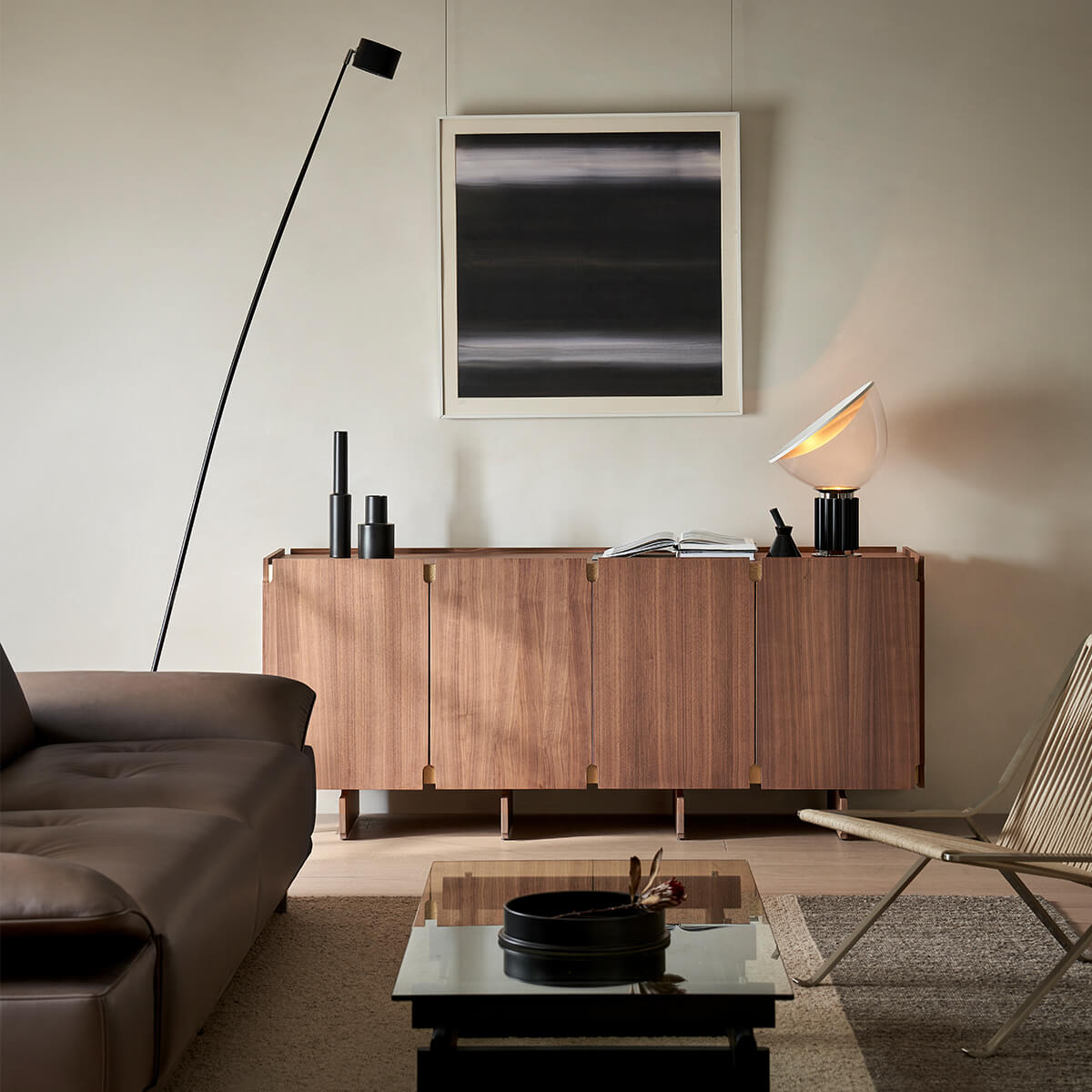 Arden walnut sideboard styled in a modern living room