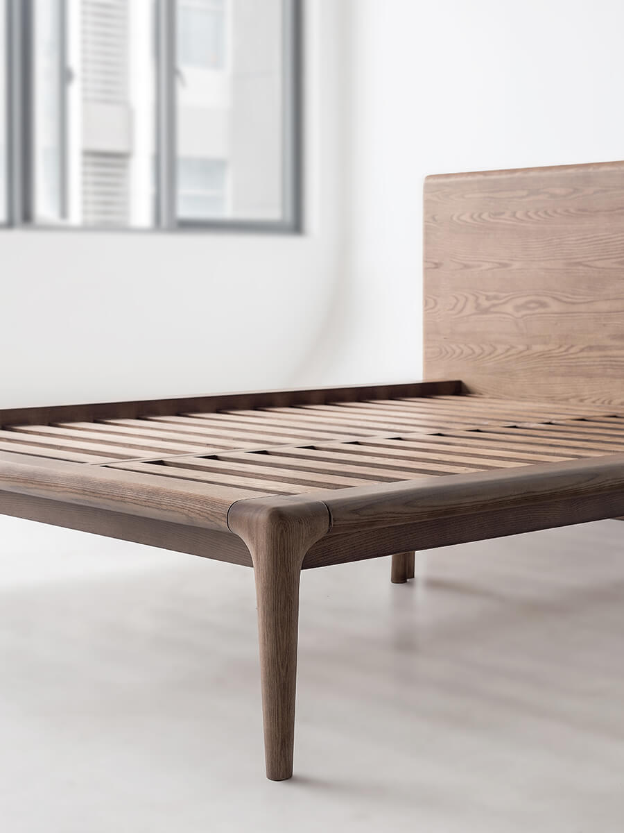 Solid American ash frame and slat detail of the Arnold Bed Frame