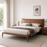 Arnold Solid Ash Bed Frame with top grain leather headboard in a modern bedroom