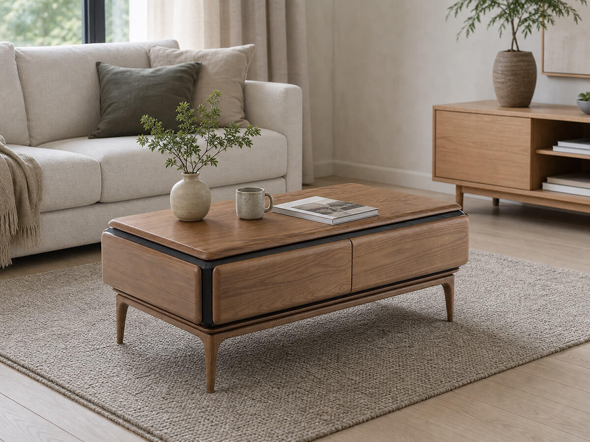 Arnold Solid Ash Coffee Table styled in a modern living room