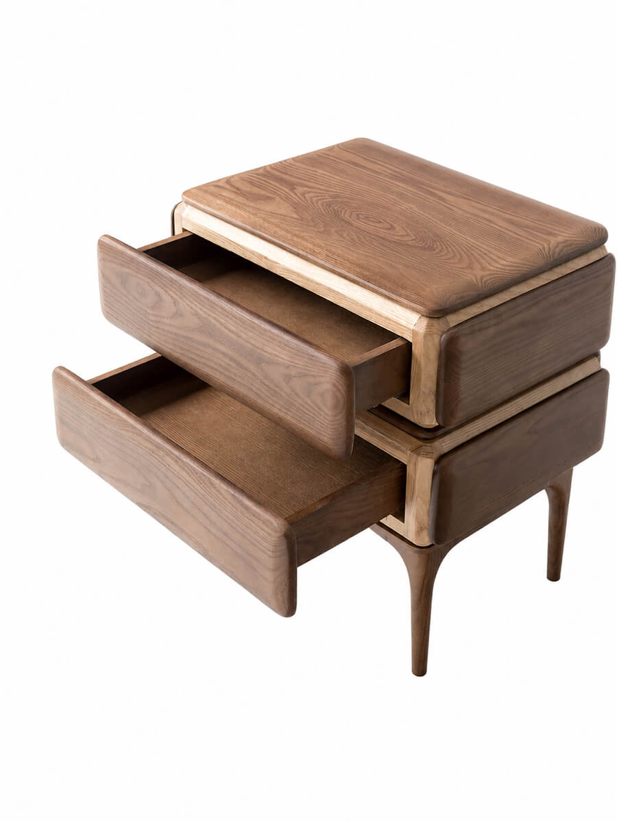 Arnold Solid Walnut Bedside Table with both drawers open