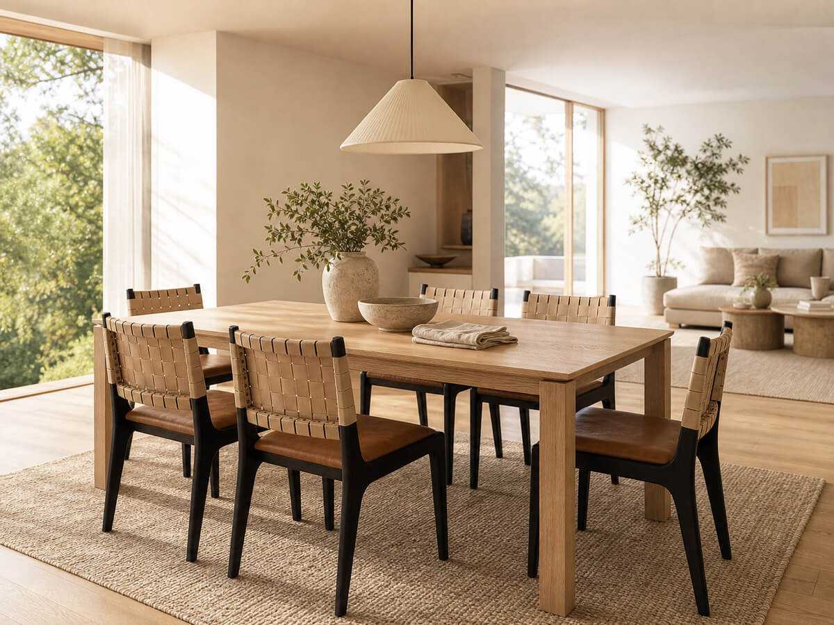 Arthur dining chairs paired with timber dining table