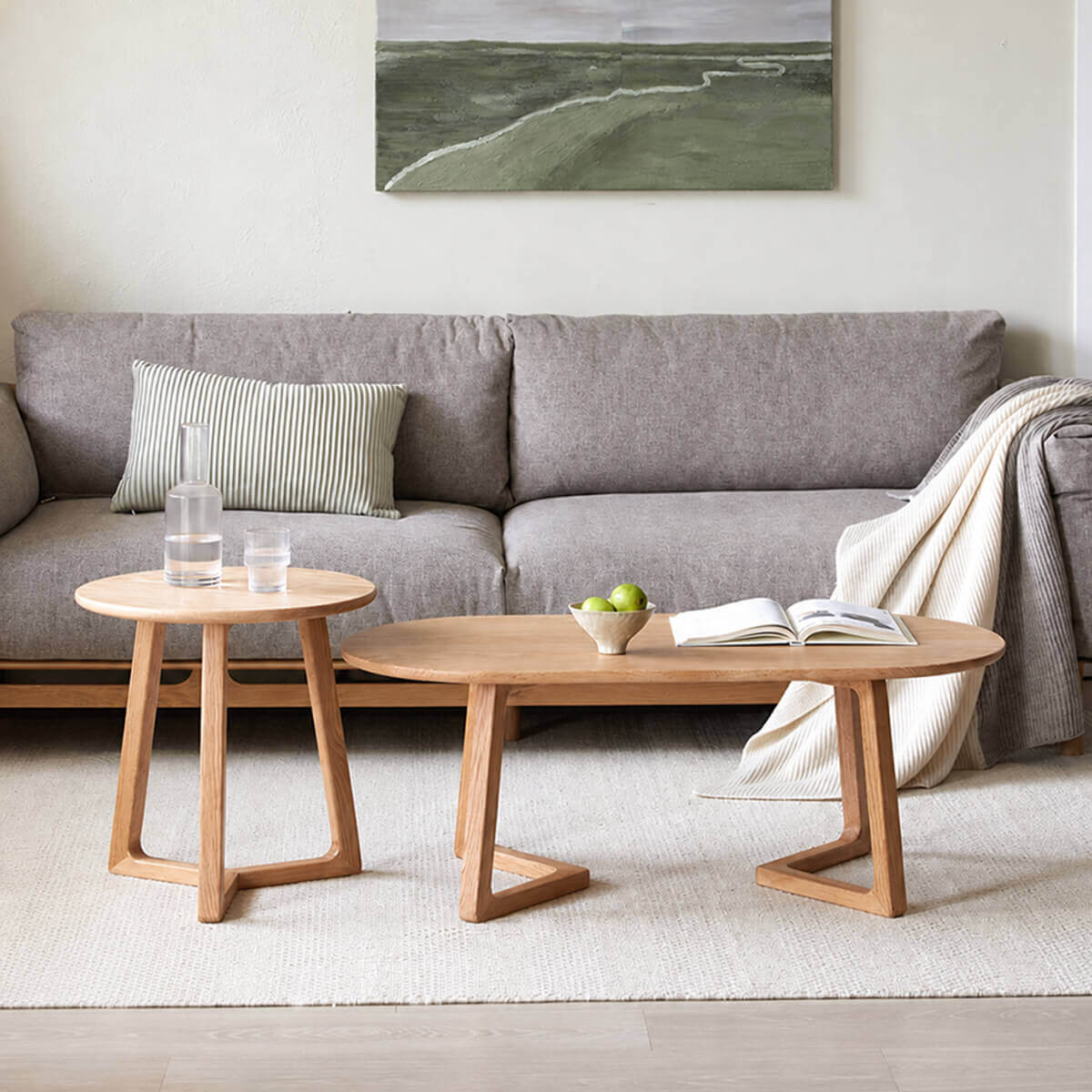 Aspen Solid Oak Coffee Table oak top in a contemporary living room
