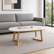Aspen Solid Oak Coffee Table with white sintered stone top in a contemporary living room