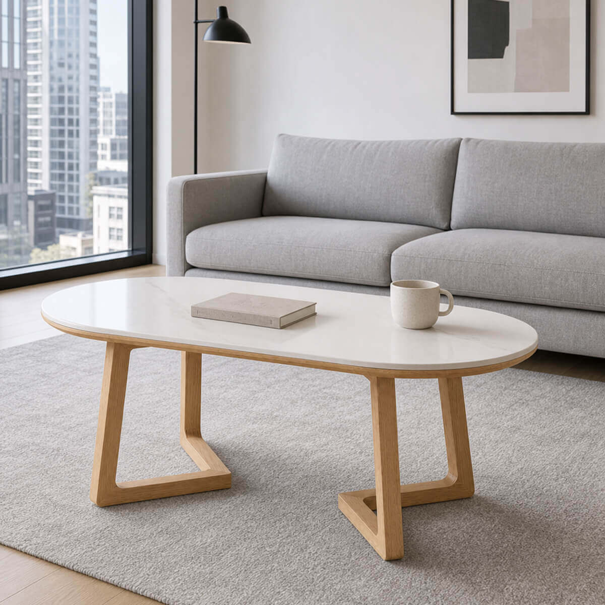 Aspen Solid Oak Coffee Table styled in a modern Australian living room