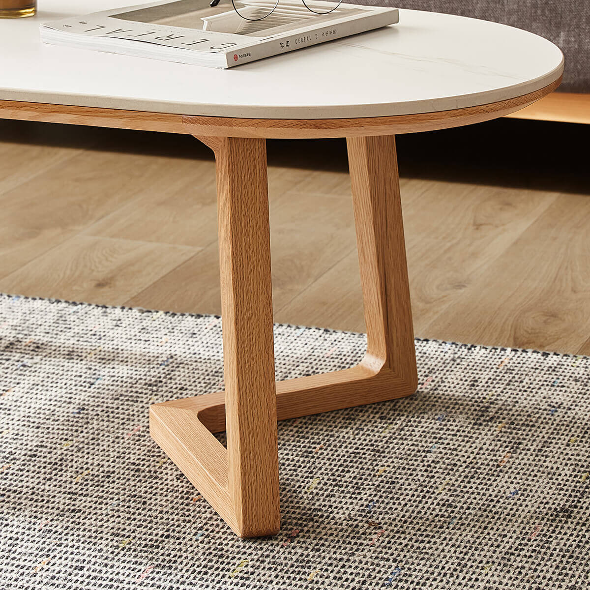 Solid oak sculptural leg detail of the Aspen Coffee Table