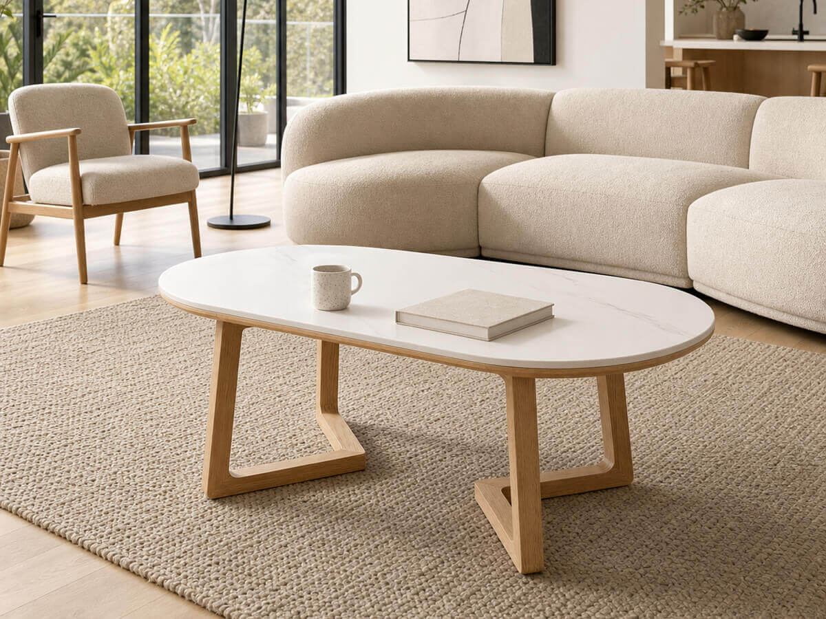 Aspen Solid Oak Coffee Table in a Scandinavian-inspired living room