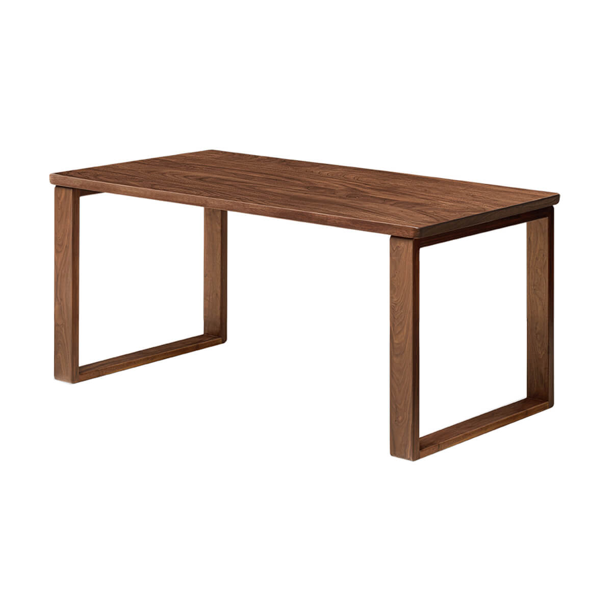 Aster solid walnut dining table side angle view with adjustable legs