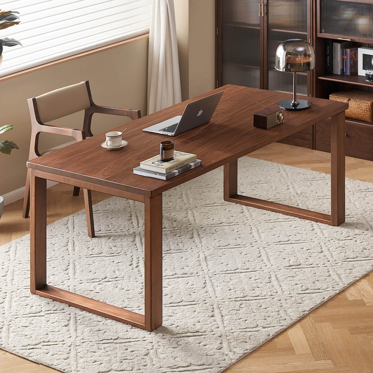 Close-up of walnut grain on Aster solid walnut dining table