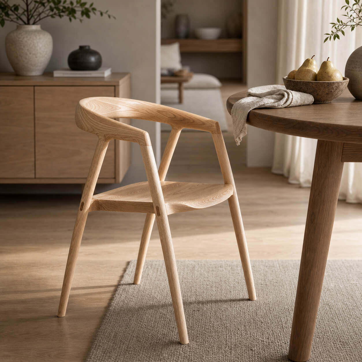Bata timber dining chair in a Scandinavian dining room with natural light
