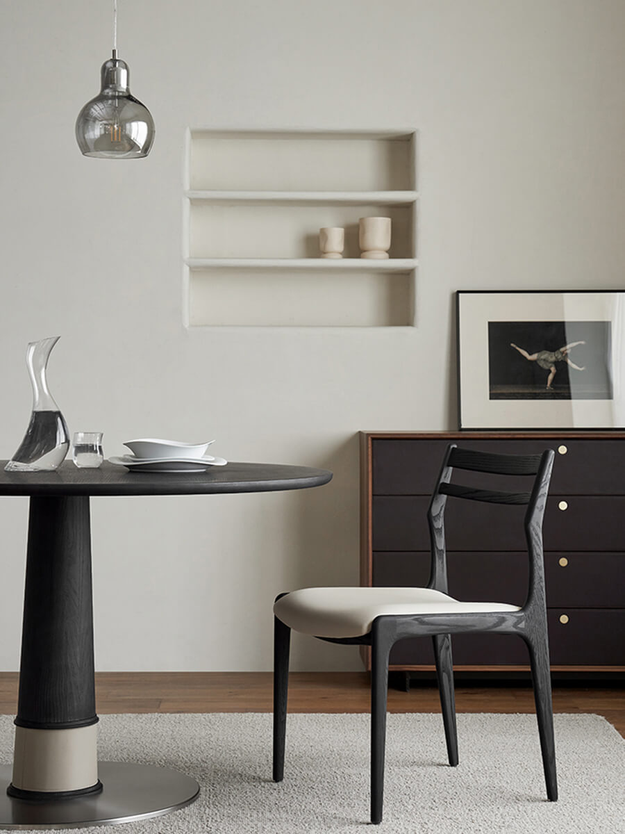 Beck solid walnut dining chair in minimalist dining room