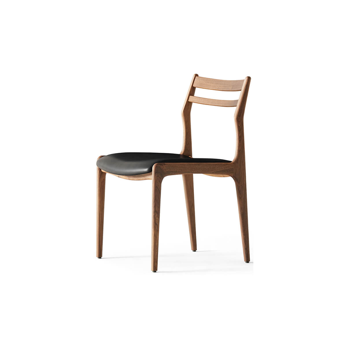Beck solid walnut leather dining chair side view