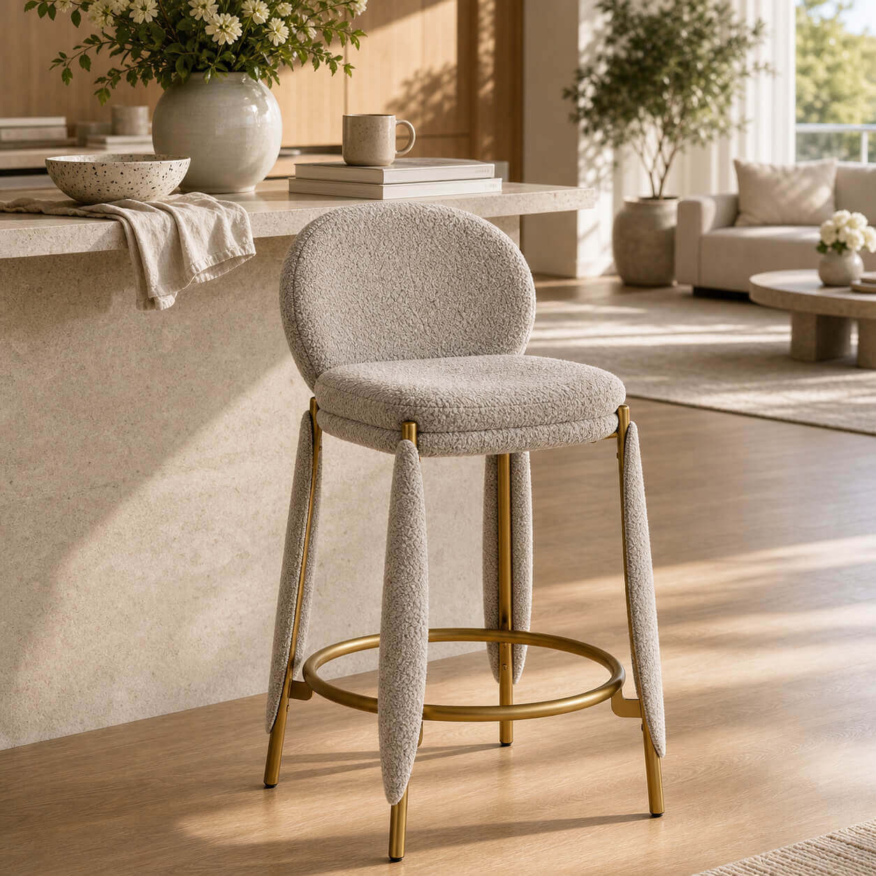 Belle Bar Stool with curved upholstered seat