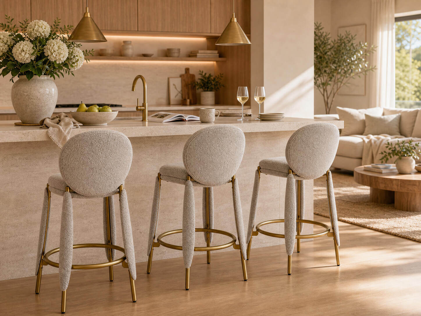 Belle Bar Stool three-seat arrangement around kitchen island