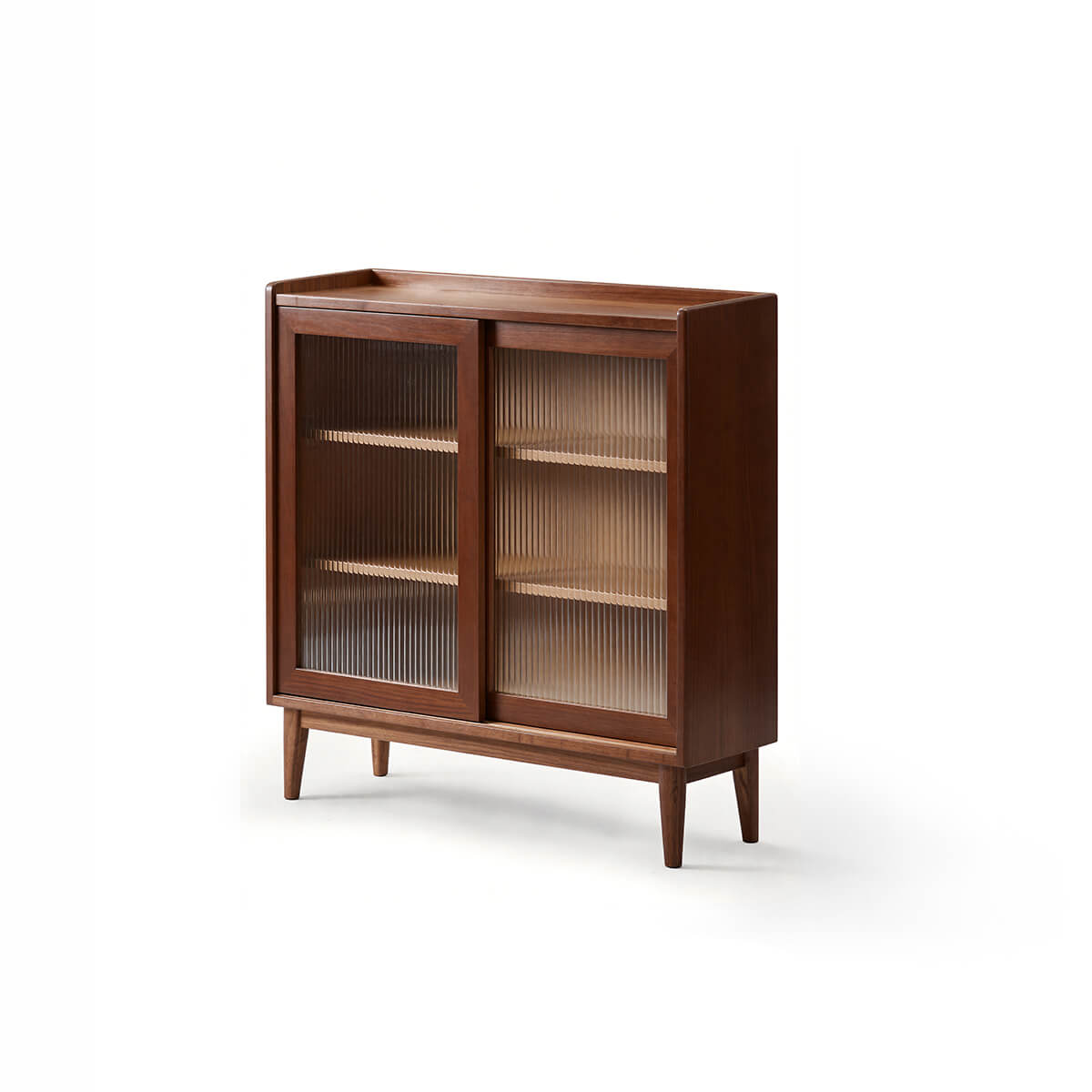 Bergan walnut display cabinet with two fluted glass doors