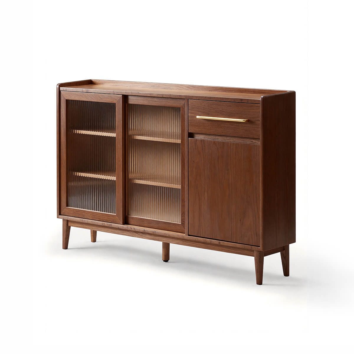Bergan walnut sideboard with two fluted glass doors, drawer and cabinet