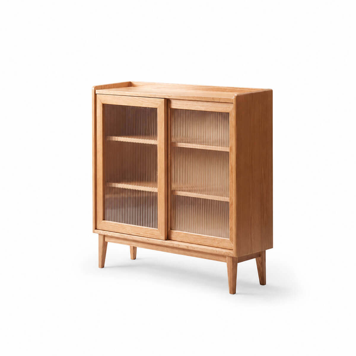 Bergen Solid Oak Storage Cabinet with Reeded Glass Doors