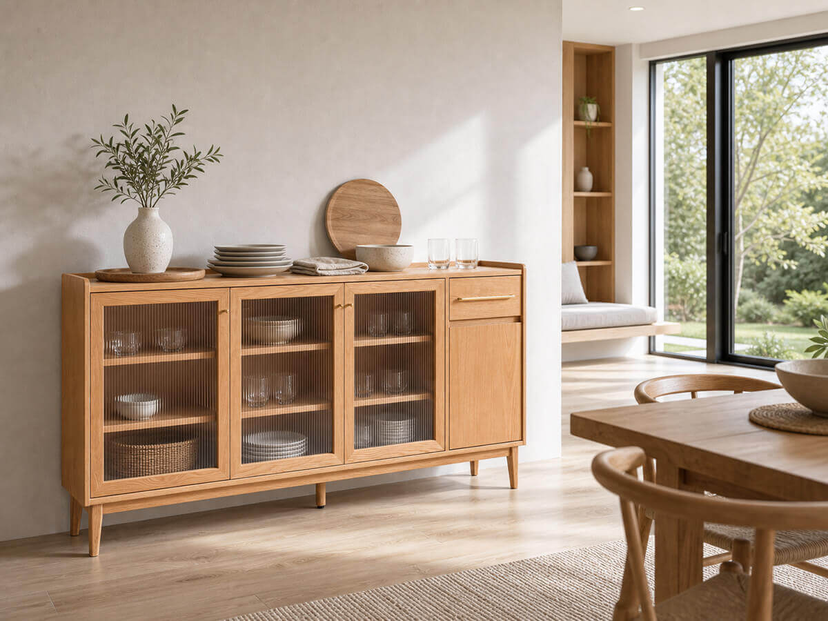 Bergen Solid Oak Storage Cabinet in an Open-Plan Dining Space