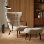 Berkeley Armchair with matching ottoman in bouclé upholstery and solid ash timber frame