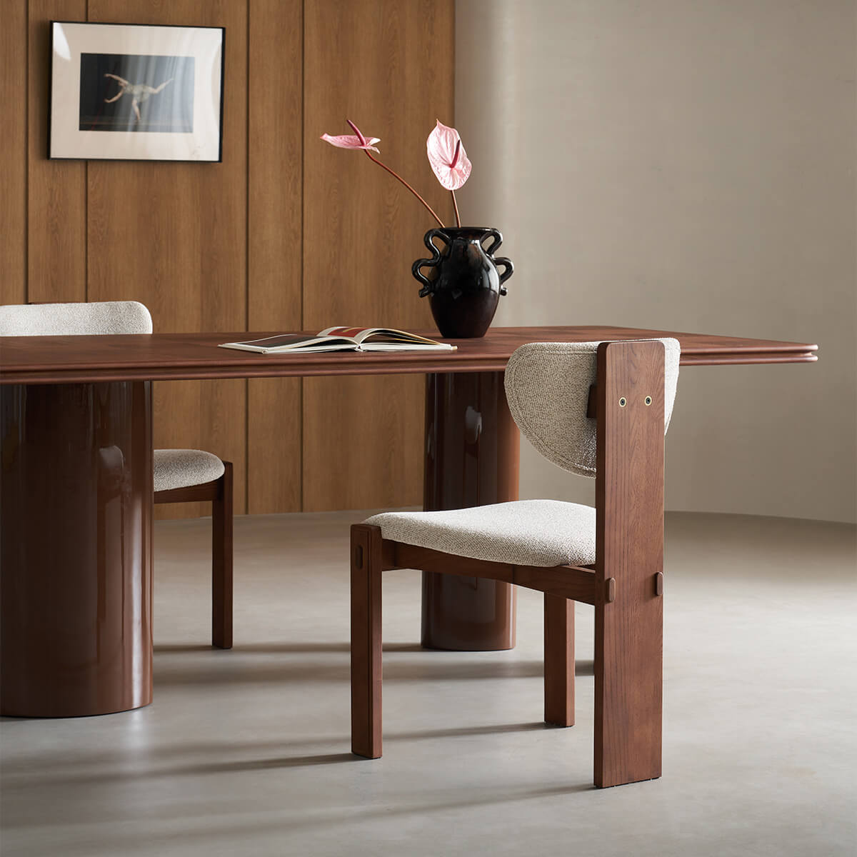 Bianca upholstered dining chair with black timber frame