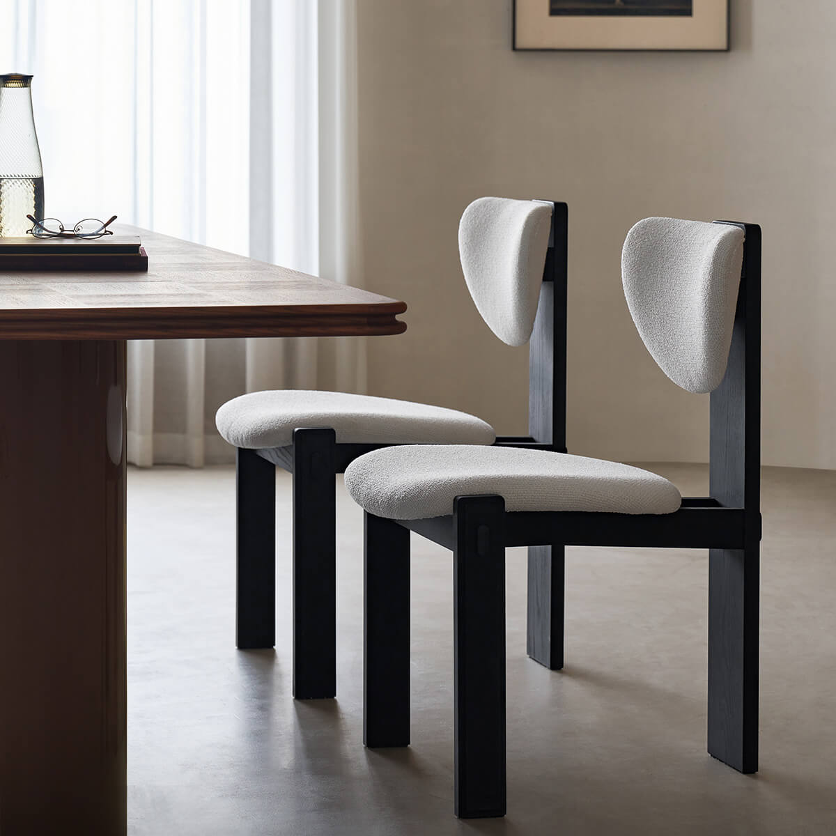 Bianca dining chair styled with contemporary timber dining table