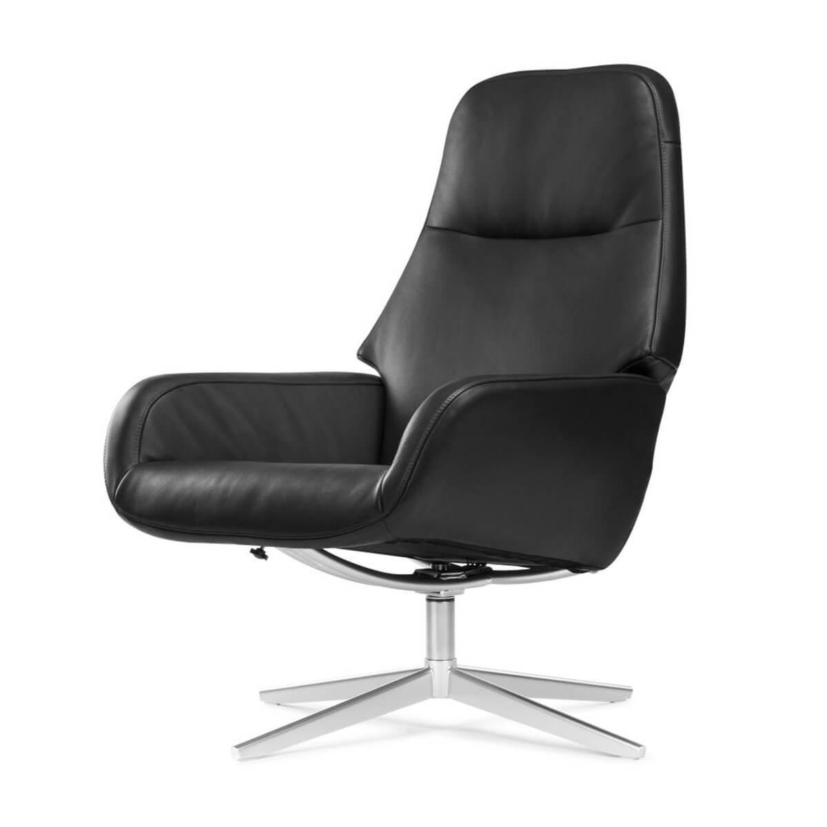 Angled view of black Camillo Swivel Recliner Chair