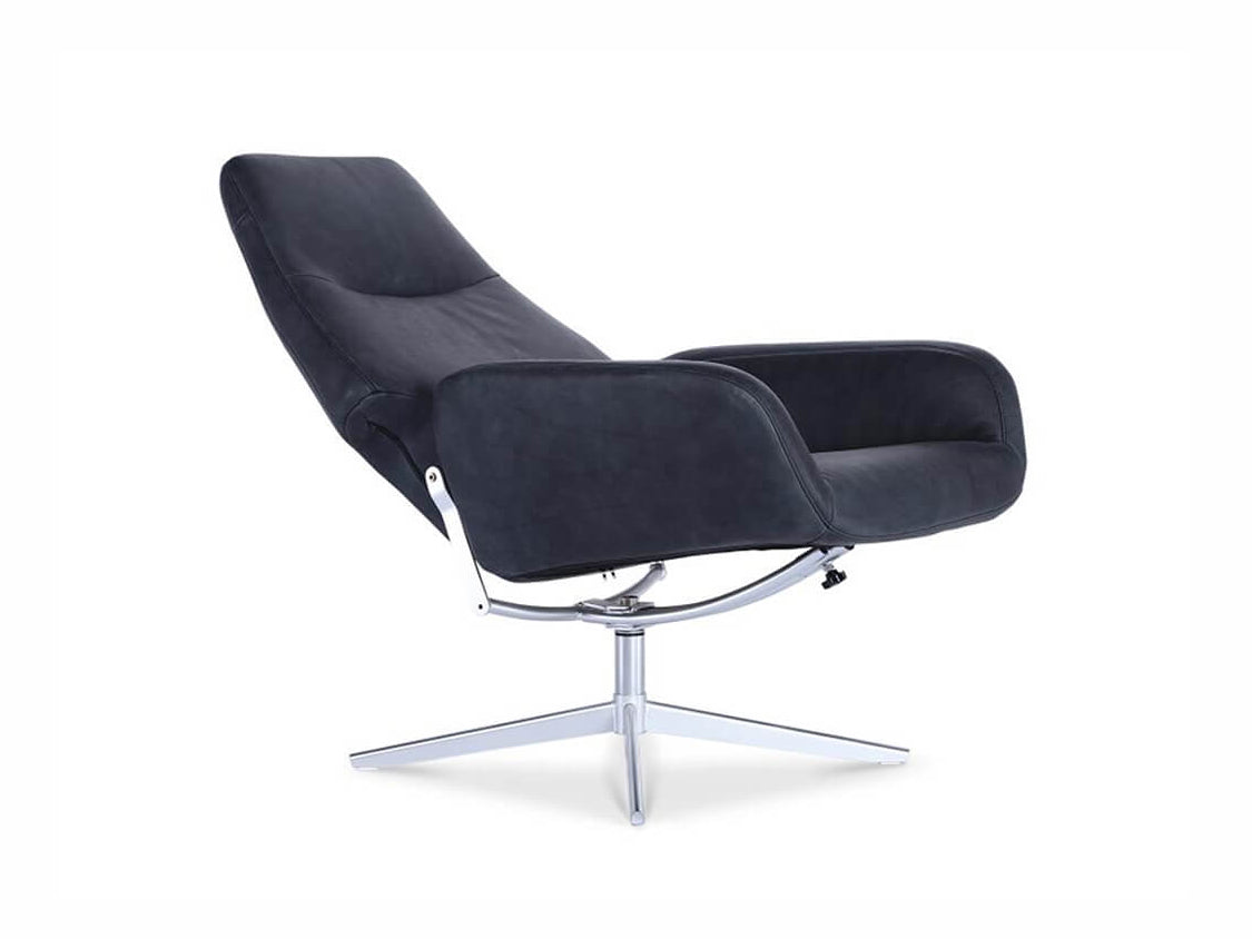 Black Camillo Swivel Recliner Chair shown in fully reclined position