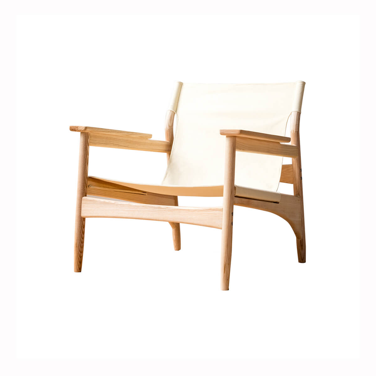 Carey armchair with natural ash timber frame and canvas sling seat