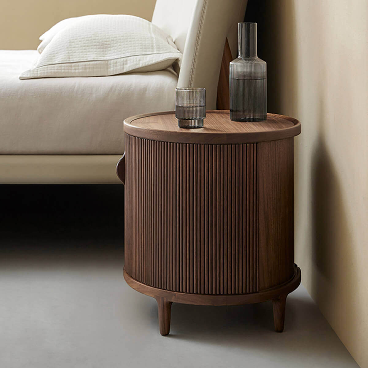 Charlie Tambour Bedside Table in a contemporary bedroom